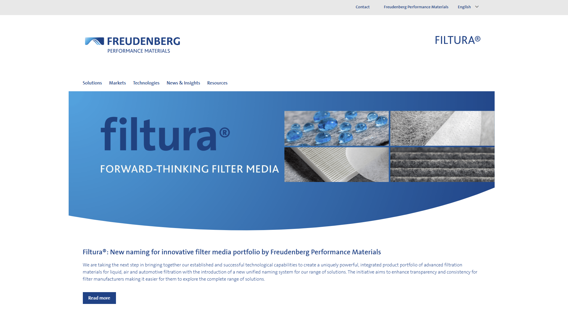 Freudenberg Performance Materials Filtura Website